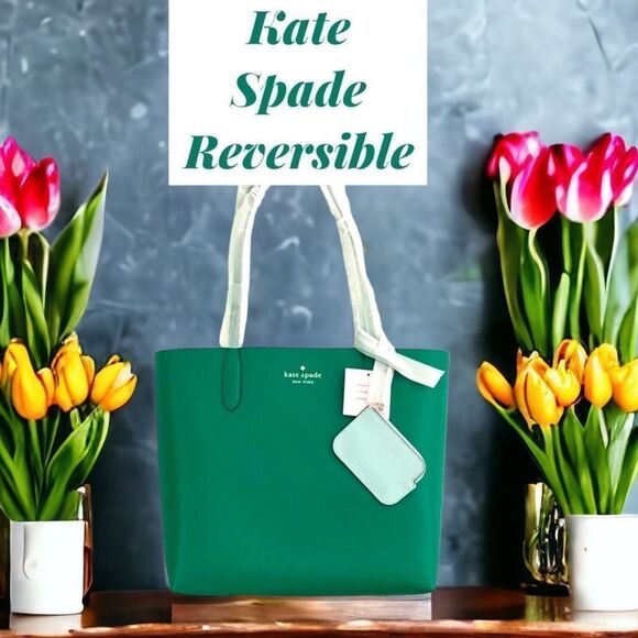 kate spade Handbags - KATE SPADE NWT AVA REVERSIBLE TOTE SHOULDER BAG WITH POUCH WINTERGREEN